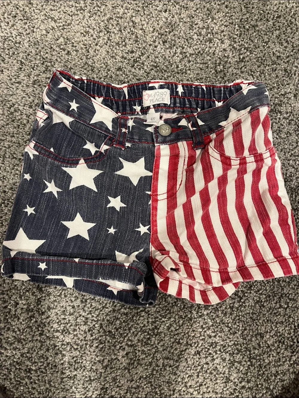 The Children's Place Girls' Star & Stripe Jean Shorts - Red & Blue